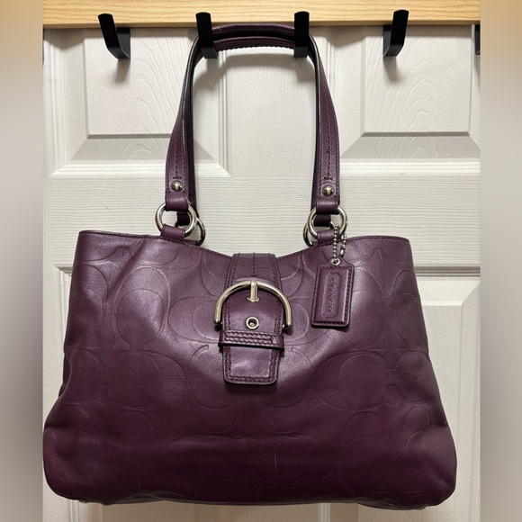 Coach Handbags - Coach G1276-F19448 SoHo Signature Embossed Leather Buckle Carryall in Plum VGUC